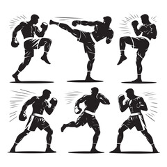 Fototapeta premium boxing silhouette icons in different fighting poses, ideal for sports, fitness, and boxing-related content.