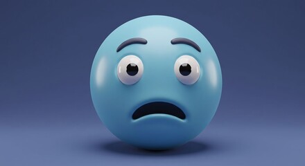 Fototapeta premium Sad Emoji Render with Worried Expression Against a Gradient Blue Background