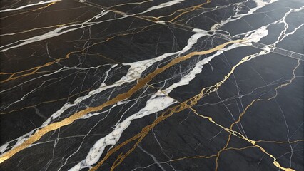 Black Marble Texture with Gold and White Veins