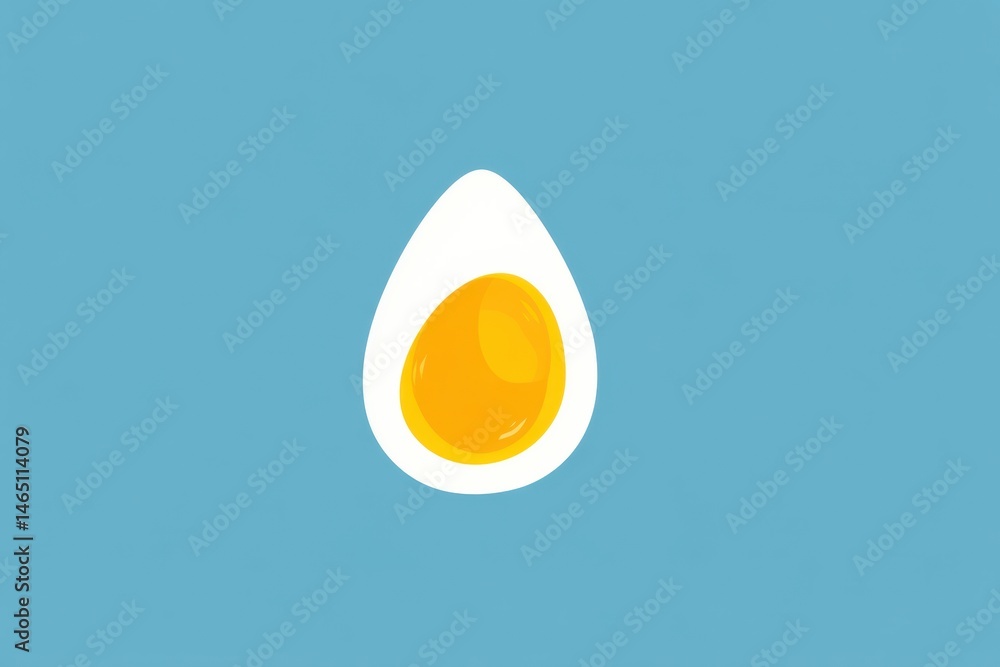 Poster stylized egg cut in half revealing simple yolk icon on a light blue background generative ai