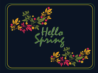 Floral Spring Greeting Card Design with Yellow Green and Red Flowers