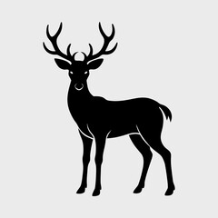 Fototapeta premium Deer Silhouette with Elegant Antlers Standing Still Vector Illustration
