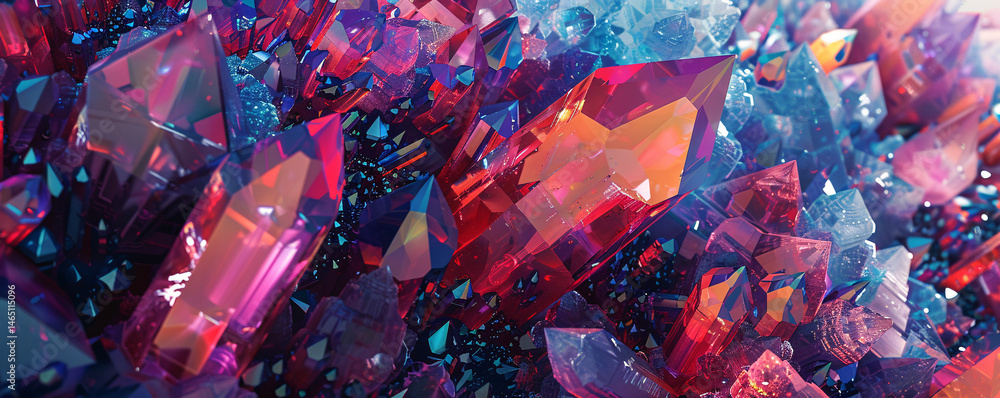 Poster beautiful crystallized structure catching light and showing refraction