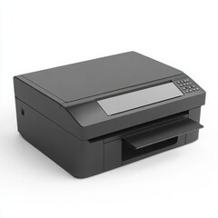 Black multifunction printer isolated on white background for office and home use.