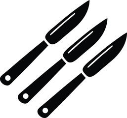 A sharp set of stainless steel kitchen knives, essential cooking tools with black handles, isolated on white