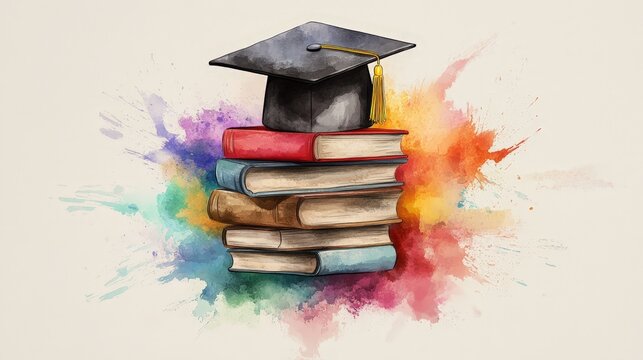 Watercolor Graduation Books with Cap