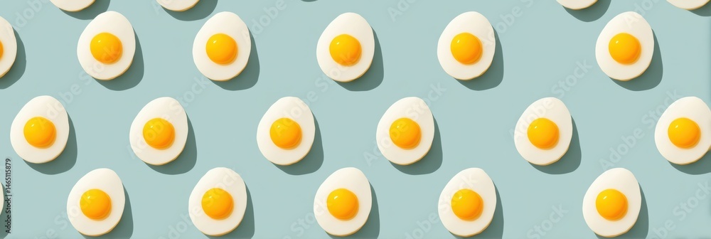 Fototapete unique symmetrical flat pattern featuring small egg icons on a pastel blue background for creative p