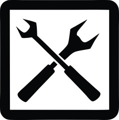 Vector illustration shows isolated work equipment icons of a wrench, screwdriver, and hammer, essential tools for construction and repair