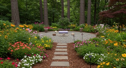 Obraz premium Serene Garden Sanctuary: A Tranquil Escape in Nature's Embrace