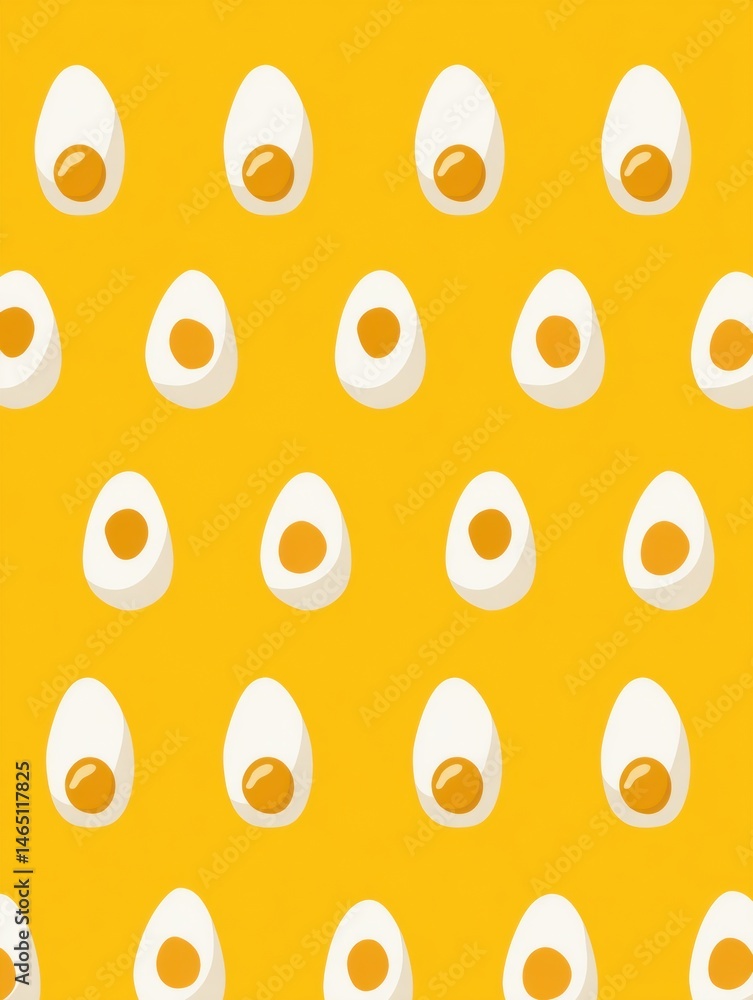 Poster Symmetrical Flat Pattern Featuring Small Egg Icons on a Vibrant Yellow Background for Modern Design Projects Generative AI