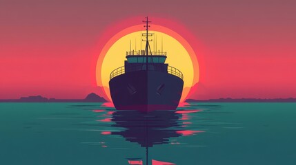 Cargo ship flat design front view global shipping theme animation Triadic Color Scheme. 