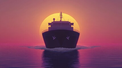 Cargo ship flat design front view global shipping theme animation Triadic Color Scheme. 