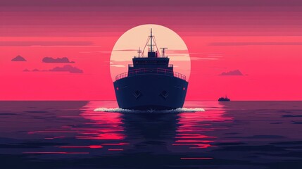 Cargo ship flat design front view global shipping theme animation Triadic Color Scheme. 