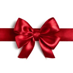 Fototapeta premium A red satin ribbon with a tied bow in the center, isolated on a clean white background