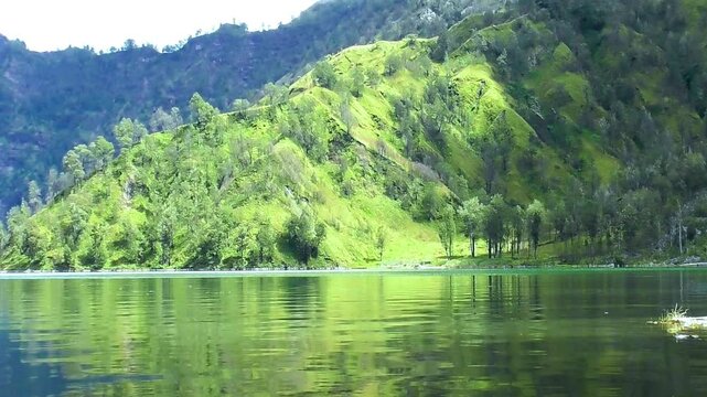 view of  Segara Anak lake on mount Rinjani