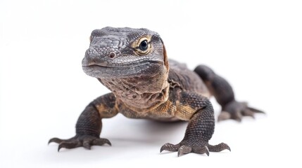 Obraz premium A baby komodo dragon curiously exploring its surroundings, on a white background