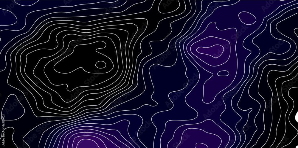 Poster topographic line map. modern design with black background with topographic wavy pattern design.