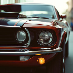 Fototapeta premium Classic Vintage Mustang Car Front View Closeup