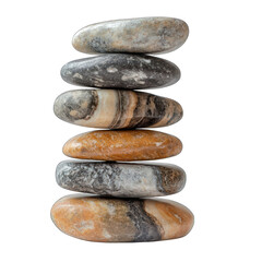 Stacked smooth river stones harmony and balance on white background