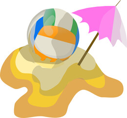  Piłka plażowa i parasol na piasku – ilustracja wektorowa © Laura