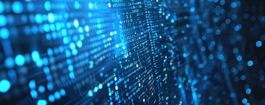 Torrent of binary code streams through the digital realm, symbolizing the immense volume of data being continuously transmitted and handled - Powered by Adobe