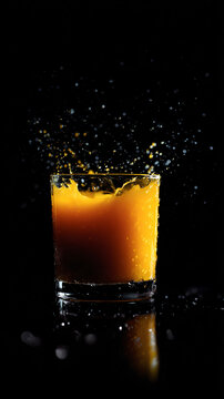 A lowly glass filled with freshly squeezed succus splashes vibrantly on the surface.