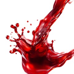 A vibrant splash of red liquid, possibly wine or juice, is captured against a clean white background