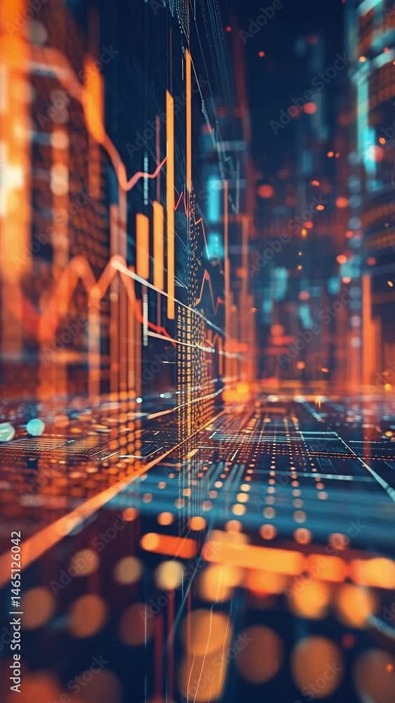 Poster focus on data visualization and analytics in a futuristic digital environment showcasing dynamic cha