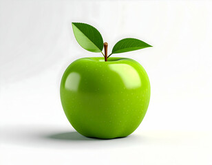 Green apple with green leaf isolated on a white background representing fresh and healthy fruit