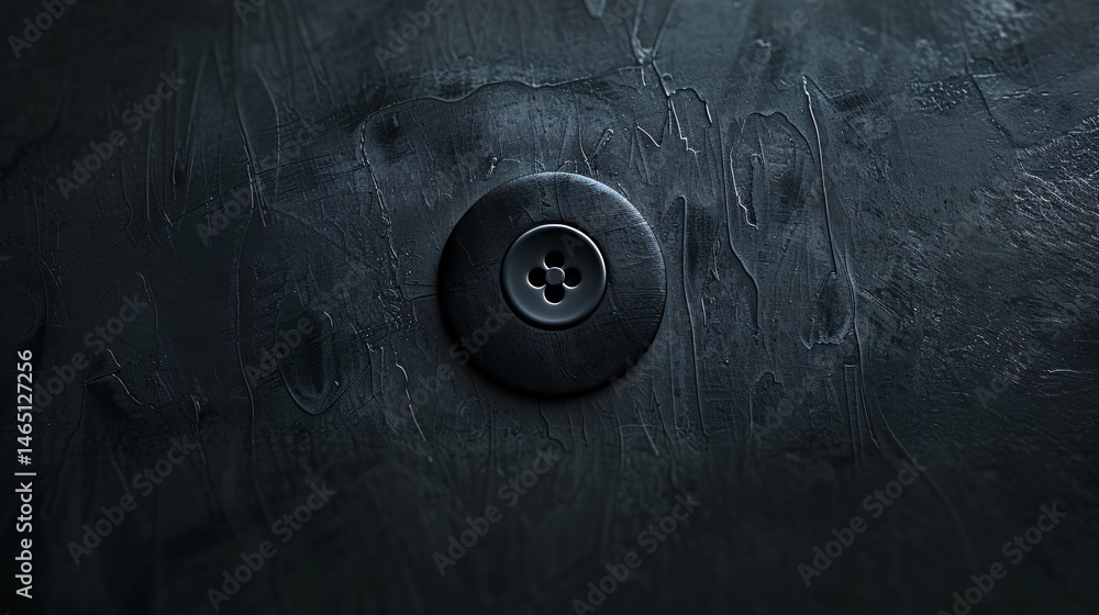 Poster simple concept represented by black button on textured black background