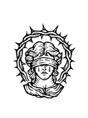 Abstract crying figure with crown of thorns in gothic hand-drawn style