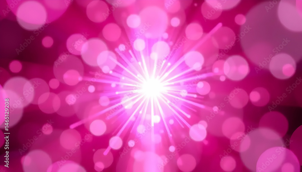 Poster abstract pink bokeh background with radial light burst and sparkling circles