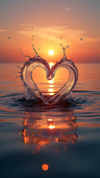 Heart Shaped Water Splash at Sunset: Romantic Nature Photography