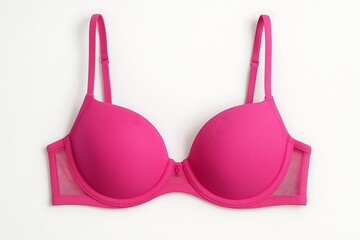 Attractive Hot Pink Push-Up Bra Against White Background