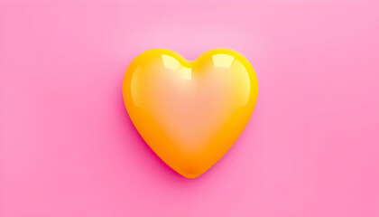 Fototapeta premium Glossy Yellow Heart Floats On Vibrant Pink Background For Valentine's Day Celebration