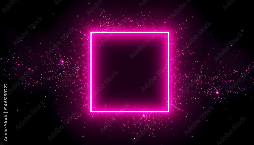 Aufkleber glowing pink neon square frame with particle effects against black background digital abstract illus