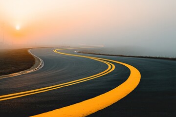 Winding Road Sunrise Fog