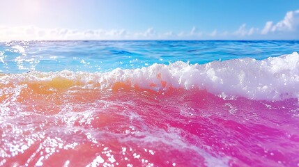 Fototapeta premium Colorful Ocean Wave Crashing with Bright Sky and Clear Water