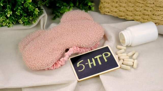 5-HTP sleep supplement capsules. Selective Focus.