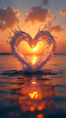 Fototapeta premium Sunset Heart Water Splash