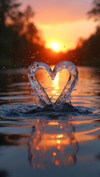 Sunset Heart Water Splash Photography