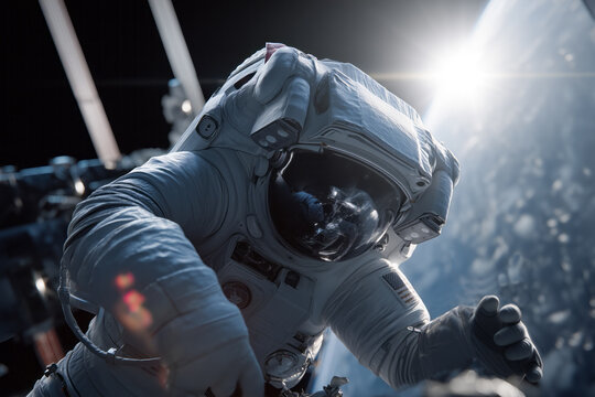 An astronaut on a spacewalk outside the Space Station - Powered by Adobe