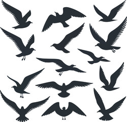 Set of seagull silhouette vectors