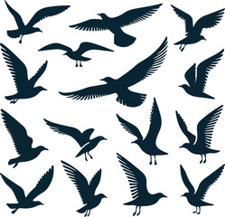 Set of seagull silhouette vectors