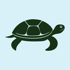 Black Turtle Silhouette with Curved Flippers