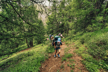 Naklejka premium child adventure trip in the wild forest mountains, Longday trekking providing your child with new opportunities to build their self-confidence as well as learn new hobby