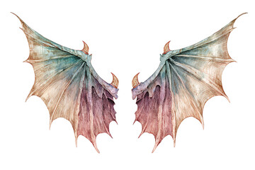 Naklejka premium The wings of a dragon are shown in a watercolor painting.