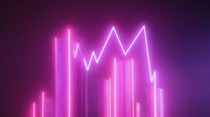 Fototapeta premium Vibrant neon financial graph, dynamic chart showcasing rise and fall in performance, ideal for digital finance presentations.