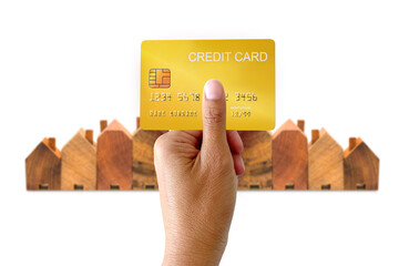 Asian woman hand with mockup demo credit card isolated on white background 