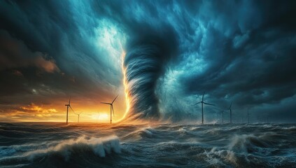 A Powerful Tornado Strikes a Sea of Wind Turbines